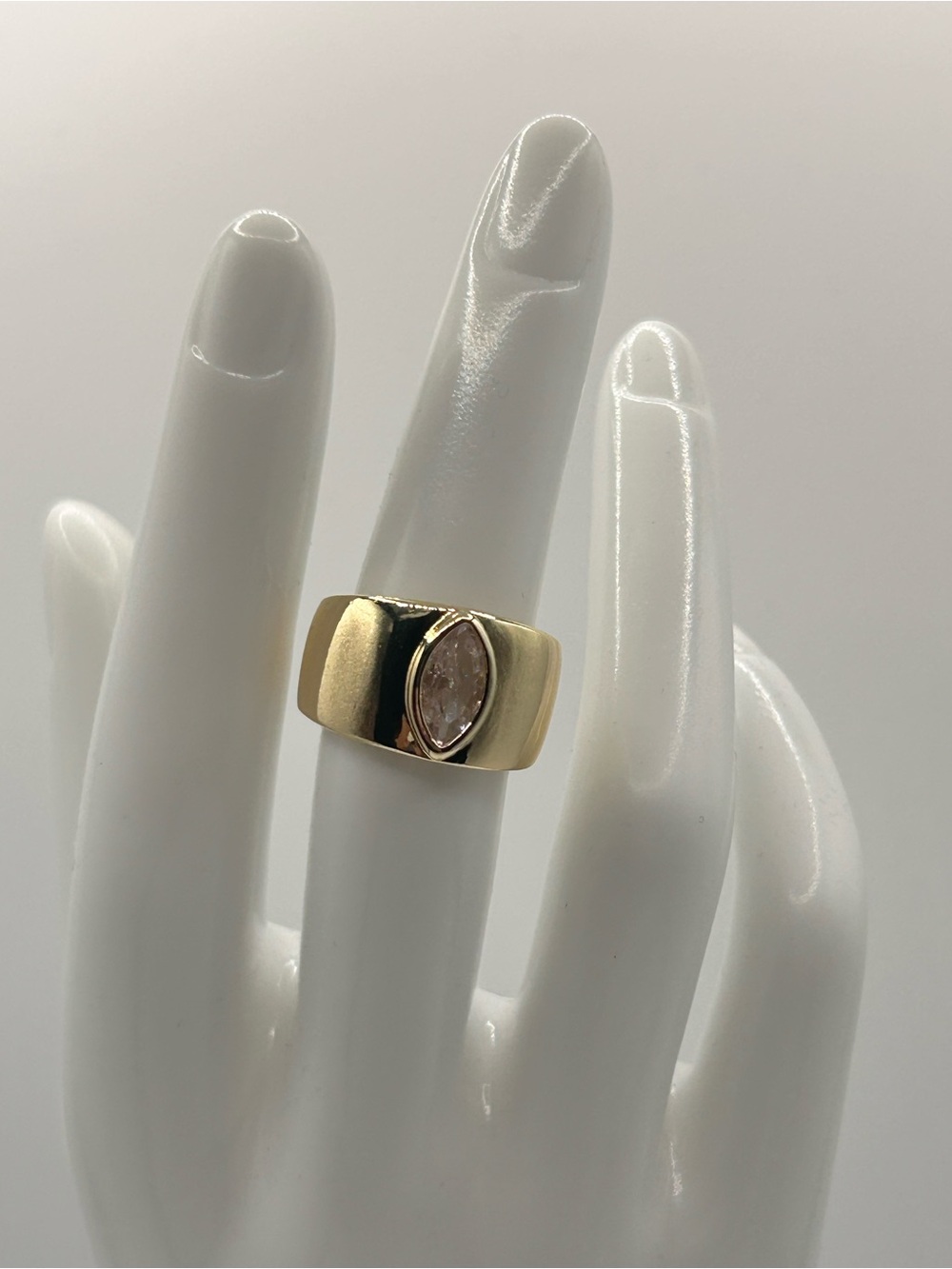 Gold Band Ring with Marquise Stone - Women's Jewelry